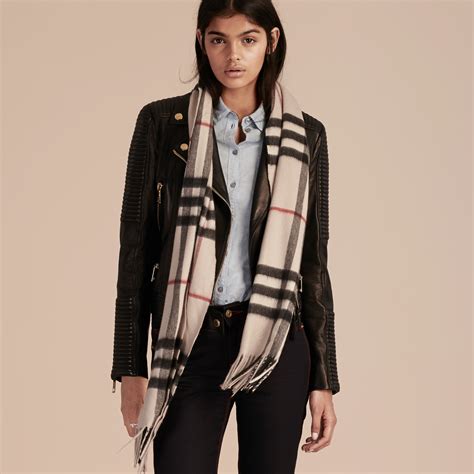 burberry wider cashmere scarf check stone|burberry reversible check cashmere scarf.